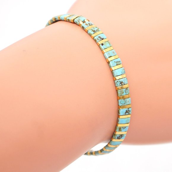 Miyuki turquoise Tila Bead Bracelet - Picture 2 of 3